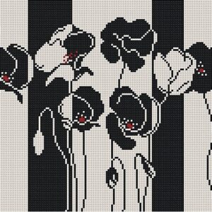 Ткань для бисера БИС3188 Чёрно-белые цветы 39x26cм