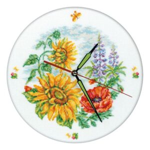 Вышивка крестиком-часы M40007 “Цветы” 30×30 cm