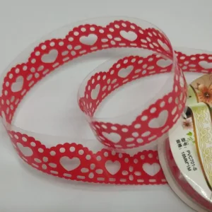 Кружевная лента PVC, клеевая 18мм – 1м “Сердце”, цвет красный