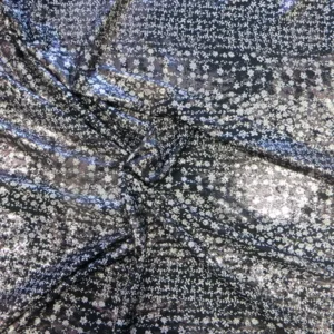 Ткань трикотин, ширина 150cm, цвет черный с серебром и белым (1.9м)