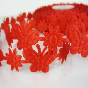 Тесьма декоративная «Бабочки», ширина 16мм, цвет: красный