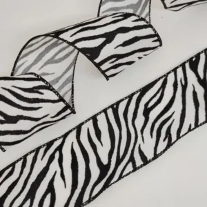Тесьма из тафты с проволокой, ширина 63мм, цвет: бело-черный (зебра)