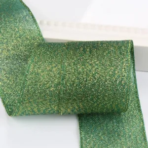 Металлизированная тесьма, цвет: зеленый с золотом (выбор ширины)