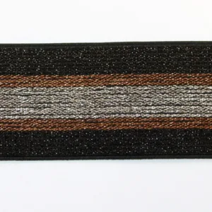 Резинка декоративная 700515 черный с серебряной и коричневыми полосами 38мм, 50см