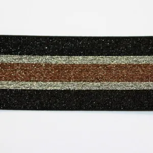 Резинка декоративная 700515 черный с коричневой и серебряными полосами 38мм, 50см