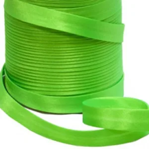 Косая бейка атласная, ширина 15мм, цвет: 057 (ярко-зеленый)