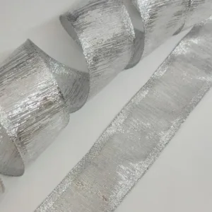 Декоративная металлизированная лента с проволокой, ширина 40мм, цвет: серебристый