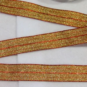 Декоративная металлизированная лента, ширина 22мм, цвет: красный с золотом