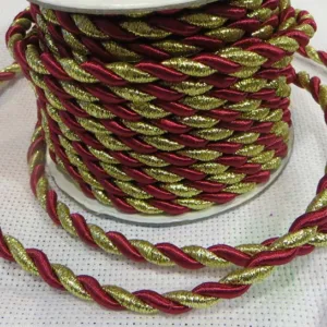 Шнур витой, цвет: 135 (бордовый с золотом), (выбор толщины)