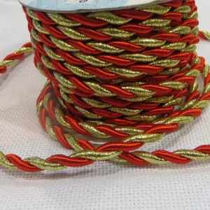Шнур витой, цвет: 026 (красный с золотом), (выбор толщины)