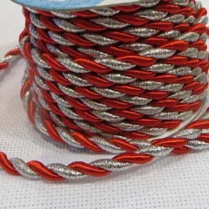 Шнур витой, цвет: 026 (красный с серебром), (выбор толщины)