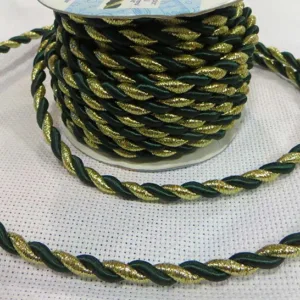 Шнур витой, цвет: 036 (темно-зеленый с золотом), (выбор толщины)