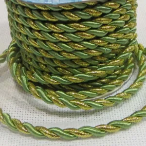 Шнур витой, цвет: 085 (зеленый с золотом), (выбор толщины)