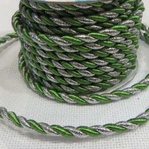 Шнур витой, цвет: 085 (зеленый с серебром), (выбор толщины)