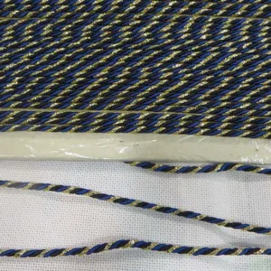 Шнур витой 4mm, цвет: синий и черный с серебром