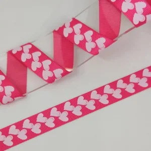 Репсовая лента, ширина 16мм, цвет: розовый с белыми сердечками (50cм)