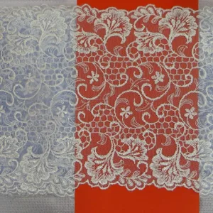 Кружево на сетке 1090, ширина 160мм, цвет: сине-белый с вышивкой (50cм)
