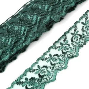 Кружево капроновое с вышивкой GCX01-01, ширина 40мм, цвет: темно-зеленый (50cм)