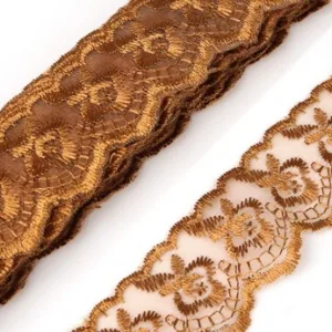 Кружево капроновое с вышивкой GCX01-01, ширина 40мм, цвет: коричневый (50cм)