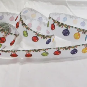 Репсовая лента “Елочные игрушки”, ширина 25мм, цвет: белый (50cм)
