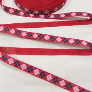 Репсовая лента, ширина 14мм, цвет: красный с квадратным орнаментом (50cм)