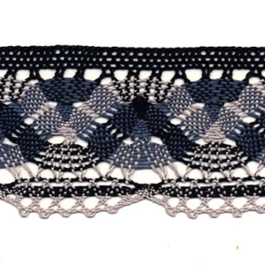 Вязаное кружево 1854, хлопок, ширина 55мм, цвет: черный-синий-серый (50cм)