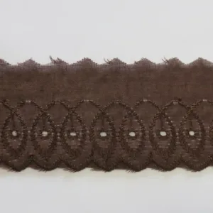 Кружево-шитье, ширина 50мм, цвет: темно-коричневый с перьями (50cм)