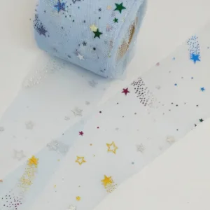 Лента из фатина с рисунком, ширина 50мм, цвет: голубой со звездочками (50см)