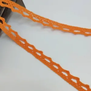 Вязаное кружево AB0063, хлопок, ширина 11мм, цвет: оранжевый (50cм)