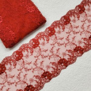 Кружево на фатине 17см арт.3844/вышитое цвет: рубиновый (цена за 50cм)