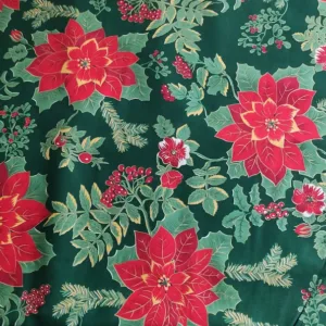 Ткань с пуансетиями, цвет: зеленый, цена за 50см