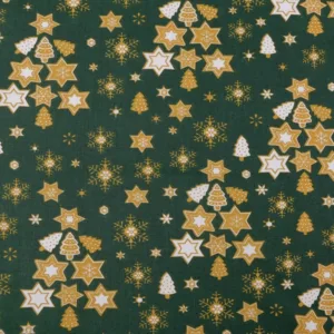 Ткань с рождественскими звездами 860963, цвет: т.зеленый, цена за 50см