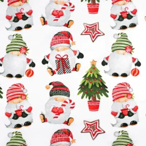 Ткань с рождественскими гномами 860983, цвет: белый, цена за 50см