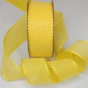 Фатиновая лента 38мм желтый с декоративной кромкой и блёстками, 50cм