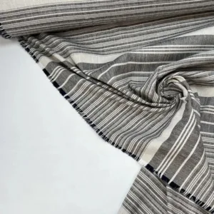 Ткань льняная MO-014 натуральный с темно-серыми полосами, 50см