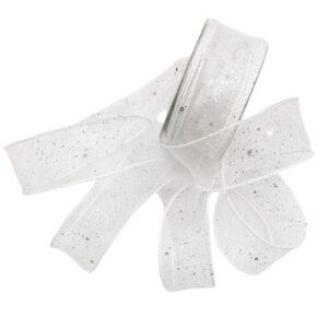Лента из фатина 40мм арт.40-101/с проволокой цвет: белый/с блёстками