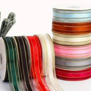 Капроновая лента 25мм с атласной полосой и золотым металликом, выбор