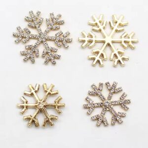 Снежинка со стразами металл под золото/1шт, выбор