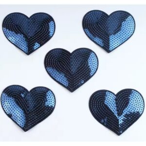 Термоэмблема Сердечко с пайетками/т.синий 7х8,5см/1шт