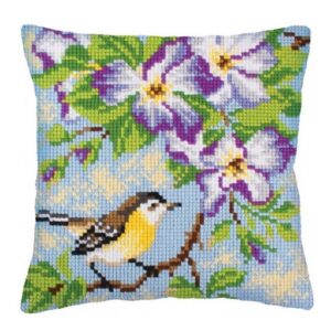 Вышивка крестиком подушка арт.5237/Синичка 40×40 см