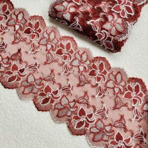 Кружево на фатине 20см арт.11101/вышитое цвет: бордовый-белый (цена за 50cм)