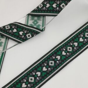 Жаккардовая тесьма 32мм арт.C1853 цвет: черно-бело-зеленая