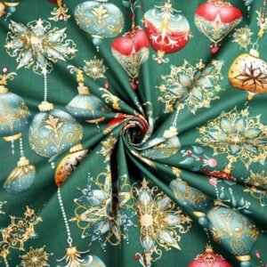 Поплин арт.ATX04729/Ёлочные шары цвет: зелёный, цена за 50 см