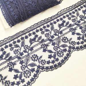 Кружево на фатине 12,5cм арт.30692/с вышивкой цвет: т.синий