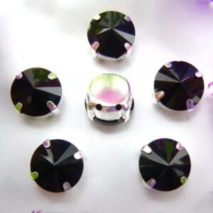 Риволи в оправе/под серебро 12мм/Jet Black, 1шт