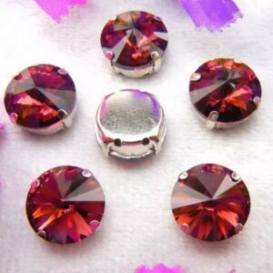 Риволи в оправе/под серебро 12мм/Wine red, 1шт