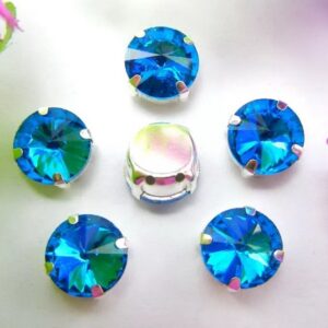 Риволи в оправе/под серебро 12мм/Aquamarine, 1шт