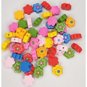 Деревянные бусины арт.115-33-4/Цветы 14х6мм/~60шт разноцветные