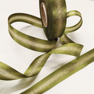 Декоративная тесьма 25мм арт.430881 цвет: оливковый/золотой металлик