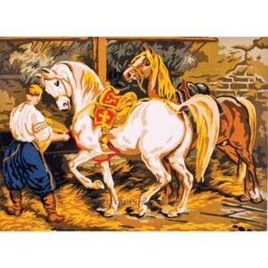 Канва с рисунком AIDA-11 арт.6075/Кони 30×40см